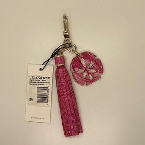 Brahmin Hot Pink Tassel Key Charm with Sand Dollar Accent and Gold Hardware